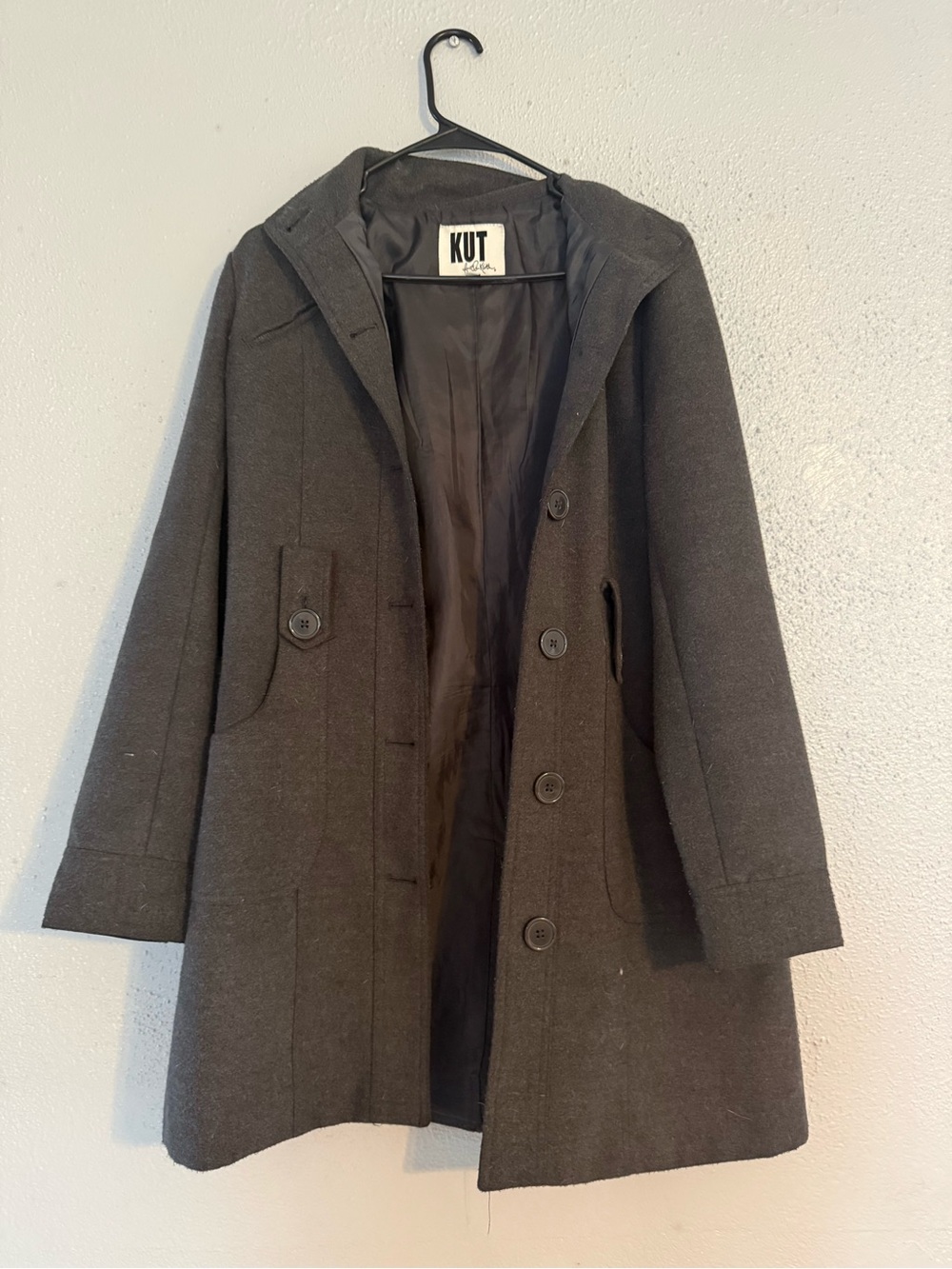 Kut from the Kloth Charcoal Hooded Wool-Blend Pea Coat